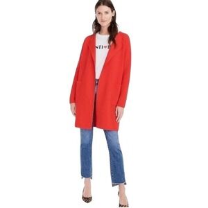 J.Crew Red Open Front Long‎ Cardigan Sweater Women's Size L Cotton Pocket NWT